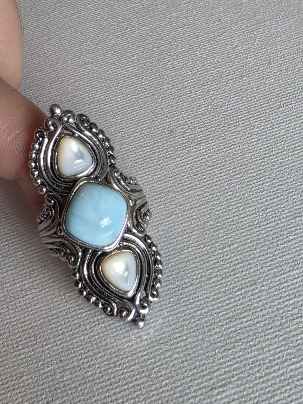 The Larimar and Moonstone 925 Sterling Silver Handmade Ring in size 6